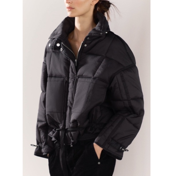 ZARA • Black Puffer Water Repellent Anorak ZW Collection Jacket Coat - Picture 3 of 12
